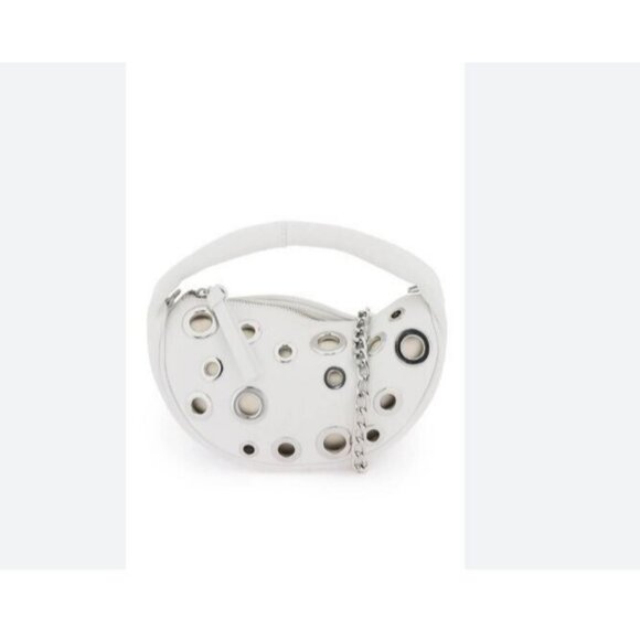 BY FAR Baby Cush 100% cowhide leather eyelets mini shoulder bag + Dust bag WHITE